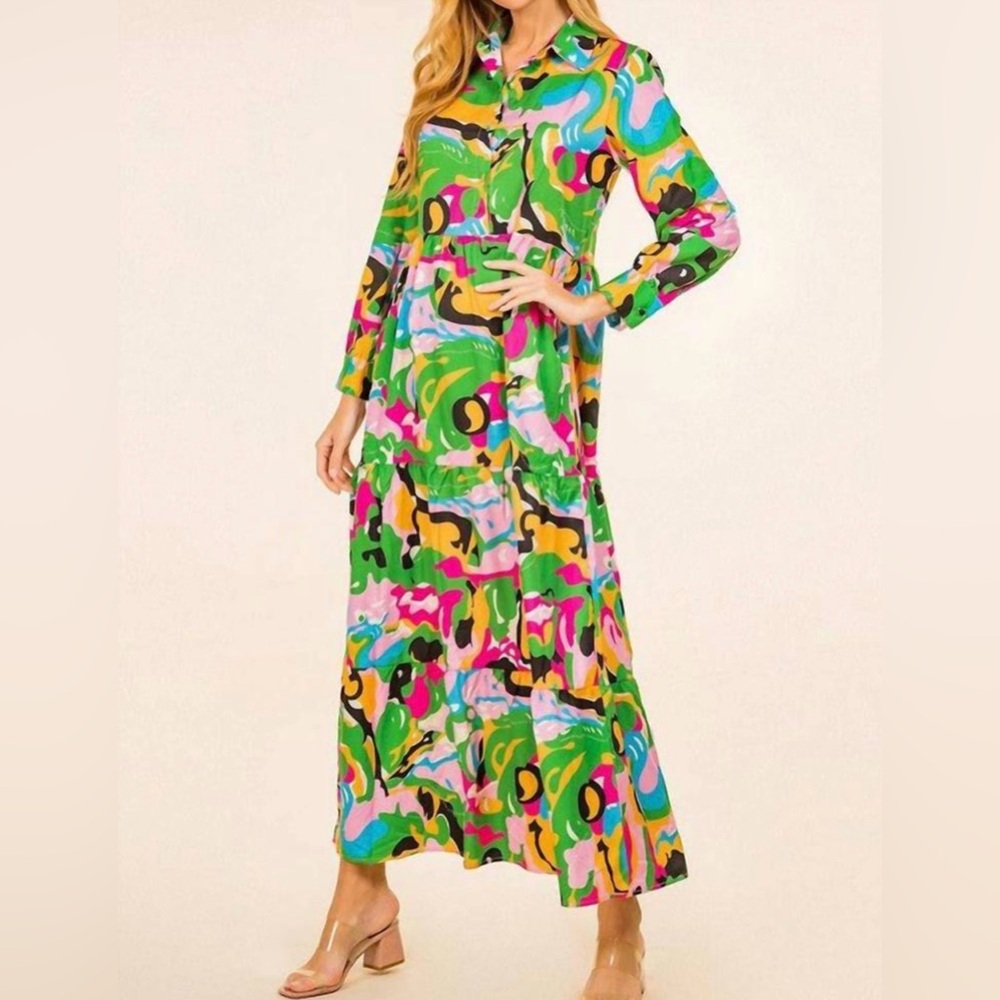 EUC Like New SundayUp Women’s szS Sunshine On My Mind Dress In Green Abstract…
